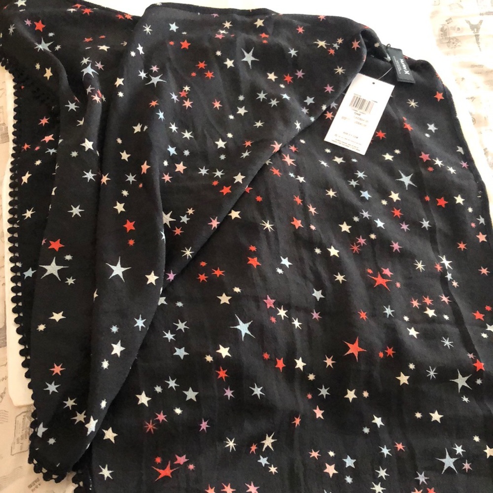 Hurley Cosmic Pareo Swim Cover Up Black With Star Print & Black Trim OS NWT